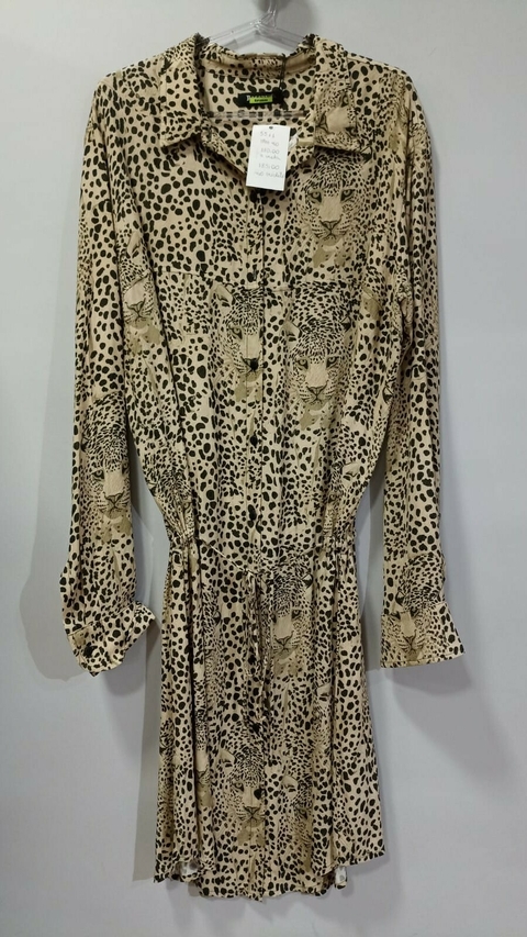 Chemisie de poliester estampa animal print com amarraçao mangas longas - comprar online