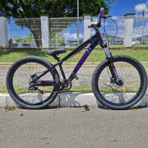 Bicicleta Alumínio Aro 26 GIOS FRX EVO, Kit Single, Suspensão Absolute, Freio Hidraulico Shimano MT200, Quadro 13 - Preto com Roxo - comprar online