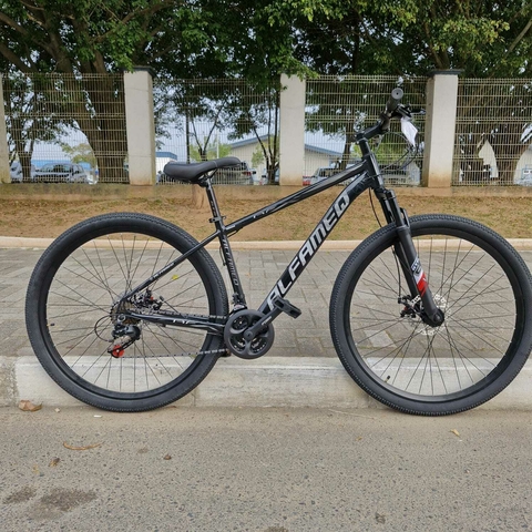 Bicicleta Alumínio Aro 29 Alfameq AFX, 21 velocidades Index, Garfo de Suspensão, Freio Mecânico, Quadro 17 - Preto com Cinza