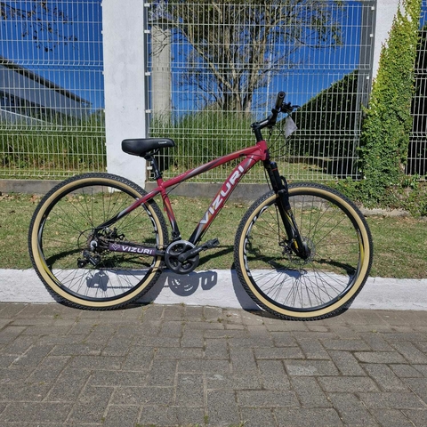 Bicicleta Alumínio Aro 29 Vizuri Tracker, 21 velocidades, Cambios Shiamano, Quadro 17 - Vinho com Preto e Prata