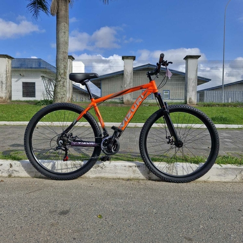 Bicicleta Alumínio Aro 29 Vizuri Onix Tracker, 21 velocidades, Cambios Shimano, Quadro 19 - Laranja com Preto