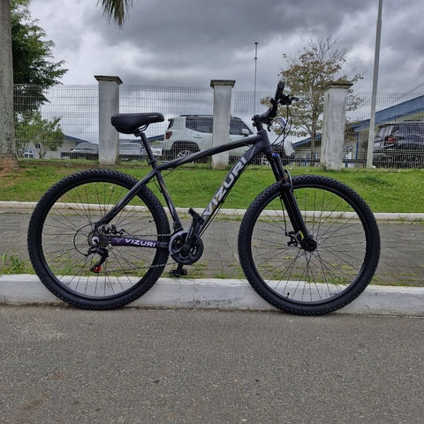 Bicicleta Alumínio Aro 29 Vizuri Onix Tracker, 21 velocidades, Cambios Shimano, Quadro 19 - Preto com Prata e Dourado