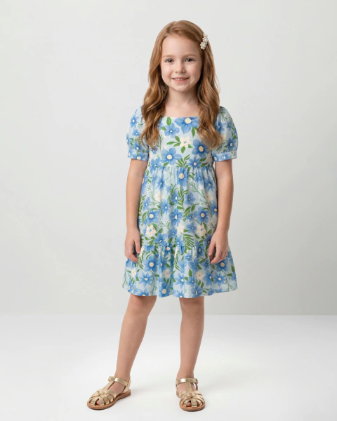 Vestido Infantil Floral Azul - Quimby