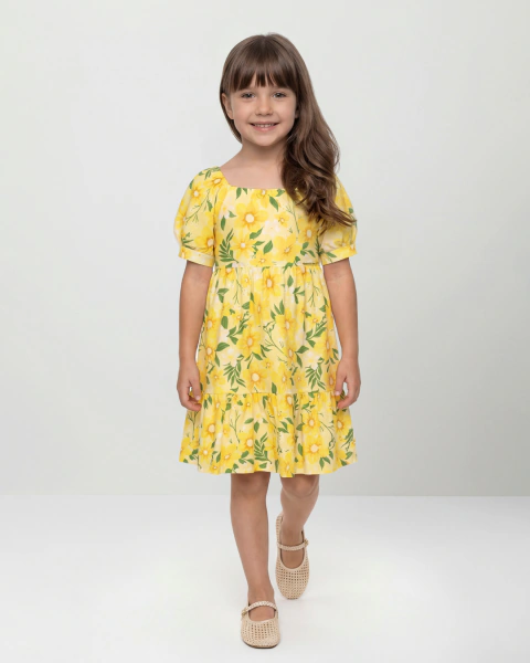 Vestido Infantil Floral Amarelo - Quimby