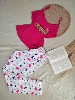 Pijama meia estação slim - Borboleta rosa