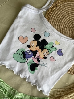 Baby-doll Virgínia slim - Minnie e mickey verde na internet