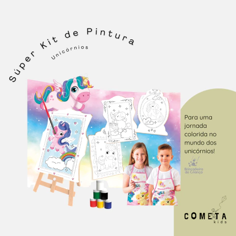 Super Kit de Pintura Unicornios - 4 Telas, Cavalete e 6 Tintas