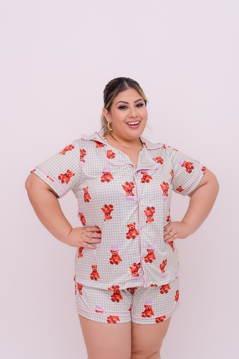 Pijama Americano Curto Plus Size - Urso Xadrez