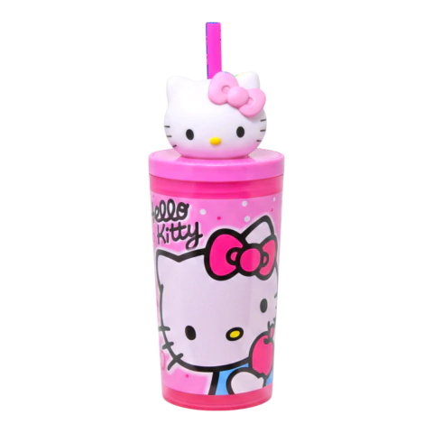 Vaso Con Tapa de Hello Kitty con Popote 12oz 355Ml