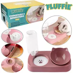 Kit Comedouro + Bebedouro Dual Com Adaptador Garrafa Gato