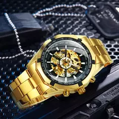 Vencedor-Relógio de ouro mecânico automático masculino esqueleto, vintage, ma - Geral Store