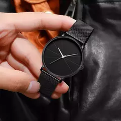 Relógio de quartzo minimalista masculino, aço inoxidável, cinto de malha, sim na internet