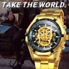 Vencedor-Relógio de ouro mecânico automático masculino esqueleto, vintage, ma - Geral Store
