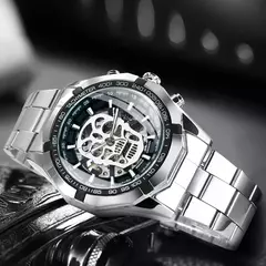 Vencedor-Relógio de ouro mecânico automático masculino esqueleto, vintage, ma - Geral Store