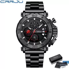 Crrju relogio masculino para homens marca superior luxo grande dial aço inoxid? - Geral Store