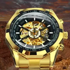 Vencedor-Relógio de ouro mecânico automático masculino esqueleto, vintage, ma - loja online