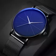 Relógio de quartzo minimalista masculino, aço inoxidável, cinto de malha, sim na internet