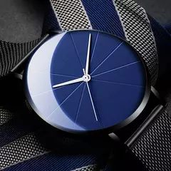 Relógio de quartzo minimalista masculino, aço inoxidável, cinto de malha, sim - Geral Store