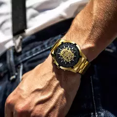 Vencedor-Relógio de ouro mecânico automático masculino esqueleto, vintage, ma