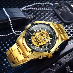 Vencedor-Relógio de ouro mecânico automático masculino esqueleto, vintage, ma