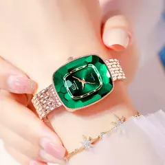 WIILAA-Relógio de quartzo de luxo feminino, estilo diamante verde, criativo e ?