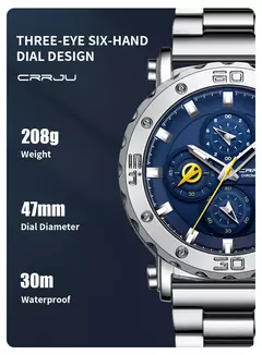 Crrju relogio masculino para homens marca superior luxo grande dial aço inoxid? - Geral Store