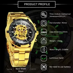 Vencedor-Relógio de ouro mecânico automático masculino esqueleto, vintage, ma - comprar online
