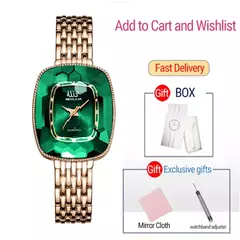 WIILAA-Relógio de quartzo de luxo feminino, estilo diamante verde, criativo e ? na internet