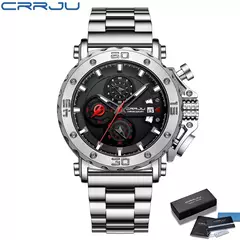 Crrju relogio masculino para homens marca superior luxo grande dial aço inoxid? - Geral Store