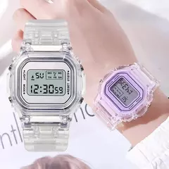 Relógio de Pulso Quadrado Digital Transparente Feminino, Relógios Esportivos, - Geral Store