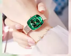 WIILAA-Relógio de quartzo de luxo feminino, estilo diamante verde, criativo e ? na internet
