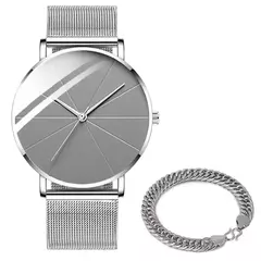 Relógio de quartzo minimalista masculino, aço inoxidável, cinto de malha, sim - loja online