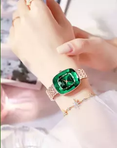 WIILAA-Relógio de quartzo de luxo feminino, estilo diamante verde, criativo e ?