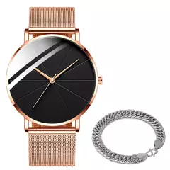 Relógio de quartzo minimalista masculino, aço inoxidável, cinto de malha, sim - loja online