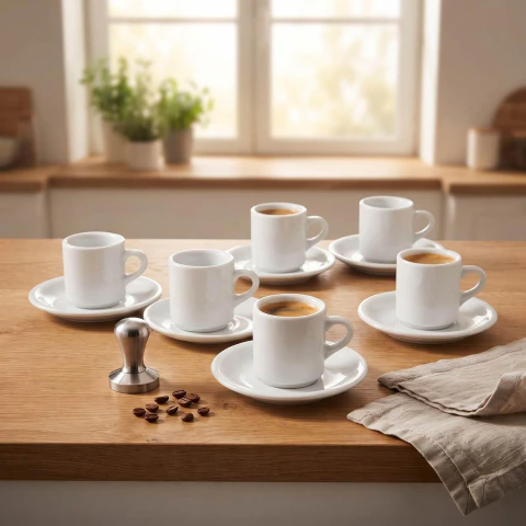 JOGO COM 6 XICARAS CAFE C/PIRES PORCELANA CILINDRICO SCHMIDT