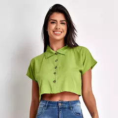 Blusa Feminina Cropped Camisa Social Botões Em Viscolinho Verão - Smartshopstores Boutique