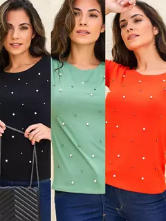 Imagem do Kit 3 Camiseta Blusa Feminina Bem Elástico Moda Verão