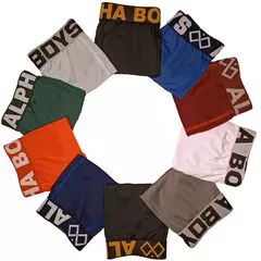 Kit 5 Cuecas Boxer Polielastano Alpha Boys Liso e Estampado
