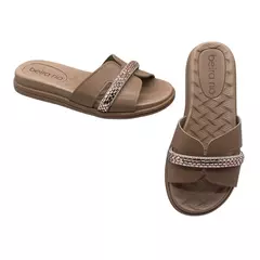 Sandália Feminina Slide, Tira Strass, Conforto, Original