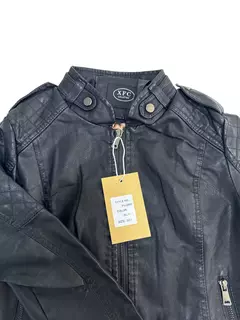 Jaqueta Feminina De Couro Sintético Com Zíper Slim Preto - comprar online