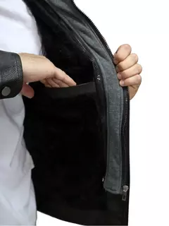 Jaqueta Masculina de Couro Com Capuz de Moletom Embutido - loja online