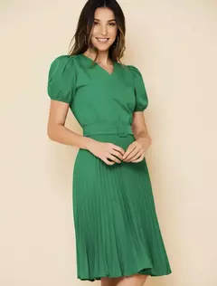 Vestido Plissada Lisa Midi Rodado Moda Evangélica Com Cinto - loja online