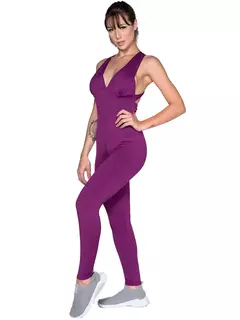 Macacão Fitness Longo Suplex Liso Feminino Com Bojo Espuma e Detalhes Nas Costa - loja online