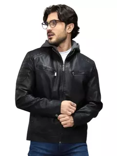 Jaqueta Masculina de Couro Com Capuz de Moletom Embutido - Smartshopstores Boutique