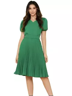 Vestido Plissada Lisa Midi Rodado Moda Evangélica Com Cinto - comprar online