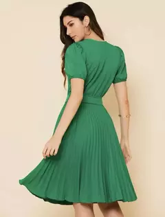 Vestido Plissada Lisa Midi Rodado Moda Evangélica Com Cinto