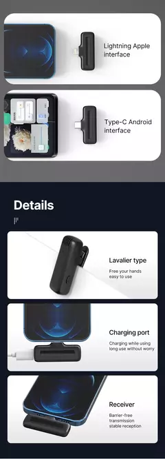 Ulanzi j12 microfone de lapela sem fio, conjunto de microfones de lapela, gravação de vídeo curta, mini microfone para iphone, android, transmissão ao vivo - loja online