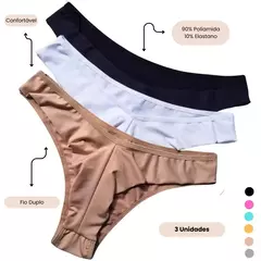 Imagem do Kit 3 Calcinhas Fio Duplo Lisa tanga feminina