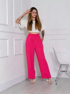 Imagem do Versatilidade e Estilo Calça pantalona duna feminina reta de cintura elástica