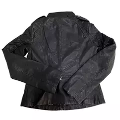 Jaqueta Feminina De Couro Sintético Com Zíper Slim Preto - loja online
